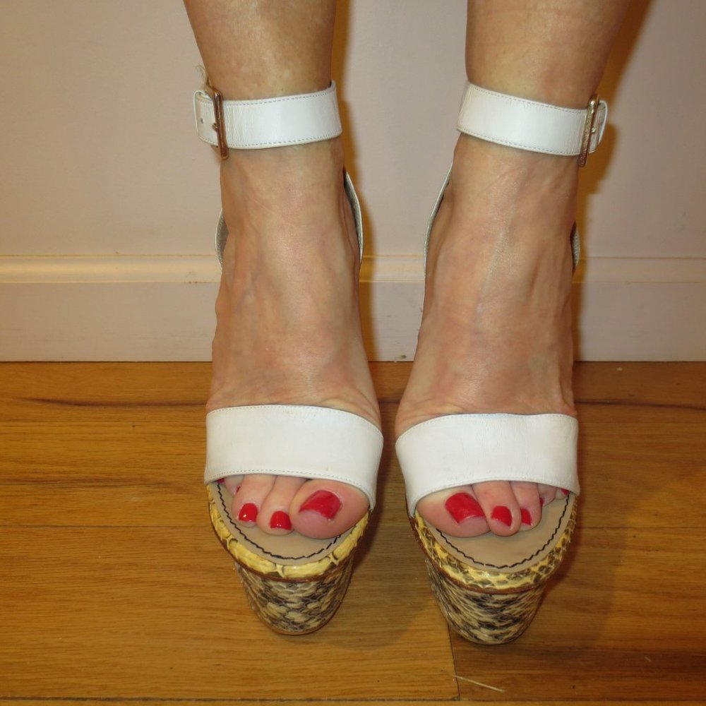MALENE BIRGER Portugal, White Strap Snakeskin Platform Heels - Picture 2 of 10